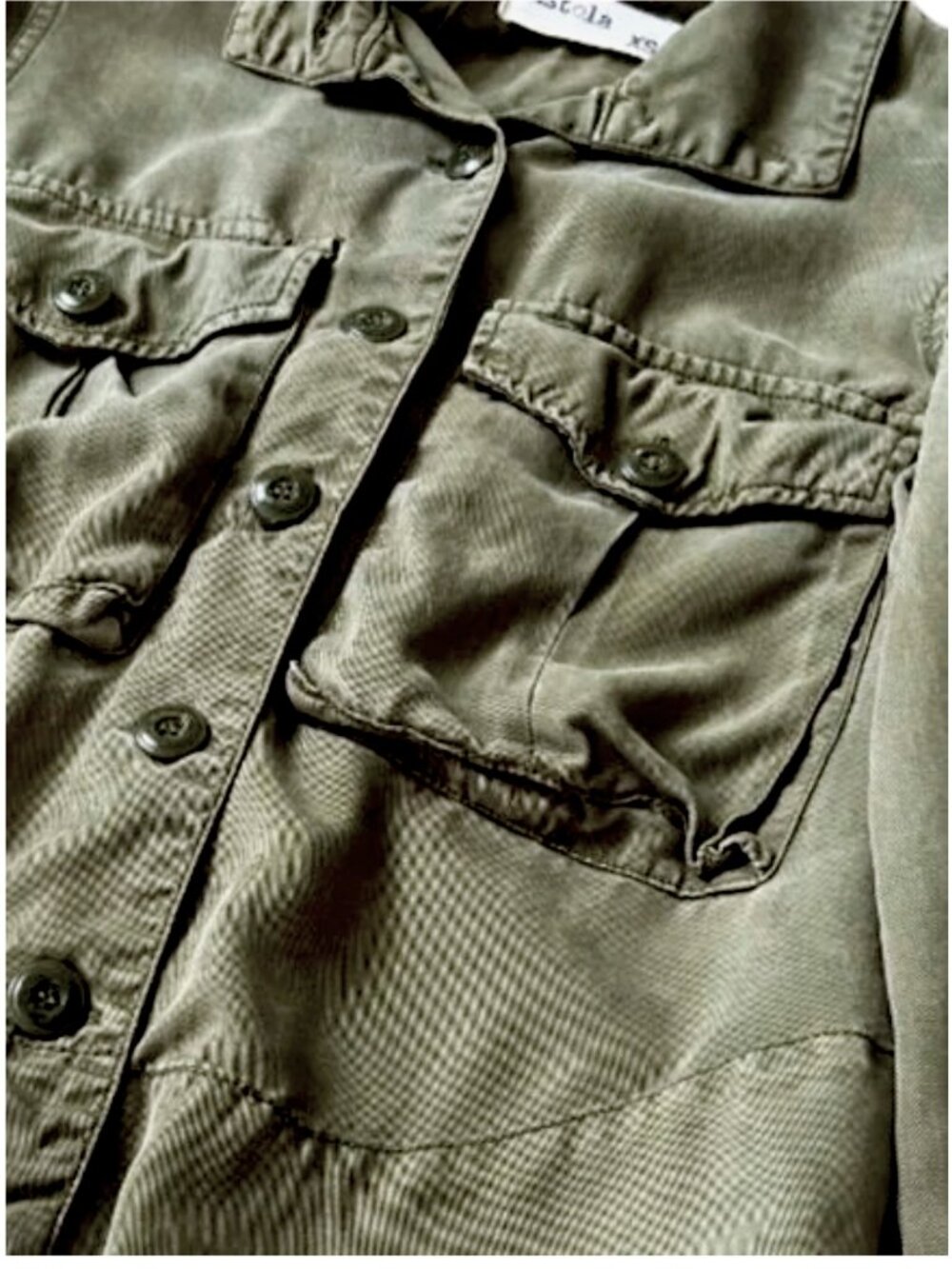 Pistola Olive Army Green Tencel Utility Button Down Shirt XS - Picture 8 of 8